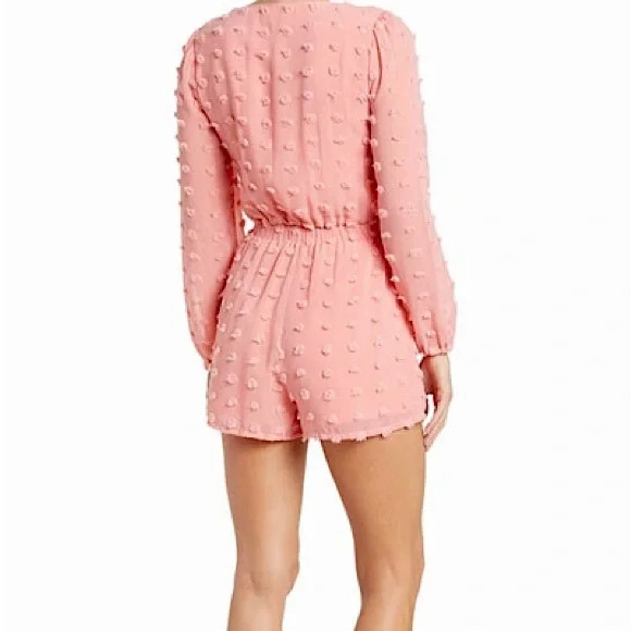 Pink polka dots long sleeve bow front romper - Picture 2 of 4